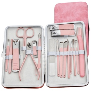 Coupe-ongles rose en acier inoxydable, ensemble de manucure, outils de pédicure portables pour orteils du visage, 18 pièces - Product Image 1