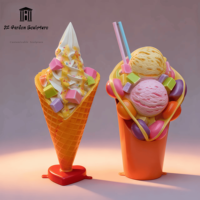Sculpture personnalisée géante en PRV lumineuse en forme de cornet de glace, statue alimentaire ludique pour café, pâtisserie, centre commercial, ornement paysager nocturne