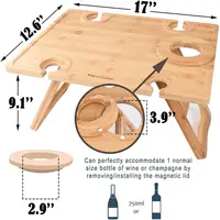 Painel portátil de bambu para piquenique, bandeja de bambu ajustável e dobrável para vinho ao ar livre, com 4 óculos de suporte