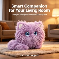 Peluche chat AI 2 couleurs, moelleuse, avec yeux LED animés, compagnon interactif multilingue chantant et racontant des histoires