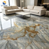 Dalle de marbre KT Stone Blue Golden Cloud Vein pour îlot de cuisine et plan de travail
