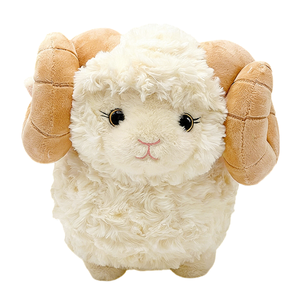 Peluche réaliste de mouton bouclé brun clair avec de grandes cornes, jouet en peluche doux et moelleux, mignon cadeau pour enfants de tous âges - Product Image 3