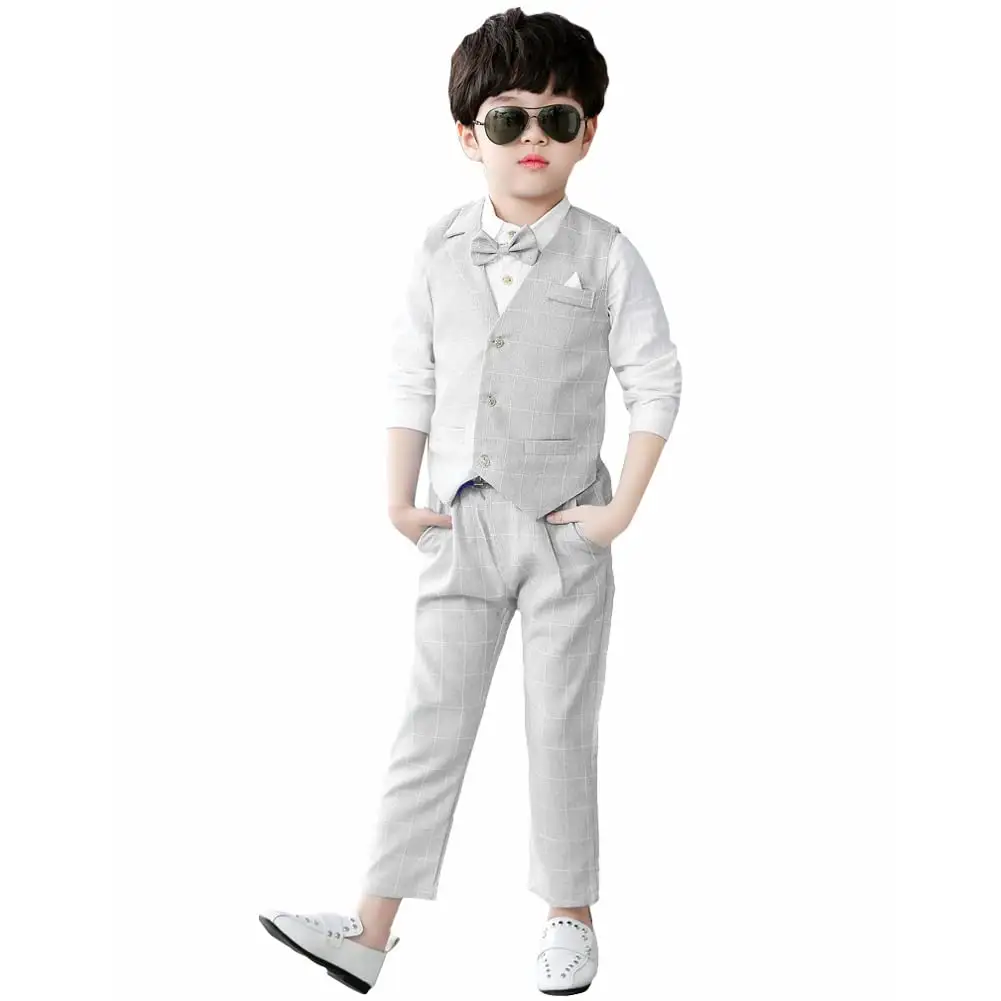 Boys Vest Suits 4PCs Wedding Ring Bearer Outfits coat Shirt Pants Bow Tie 2-13 Years Formal