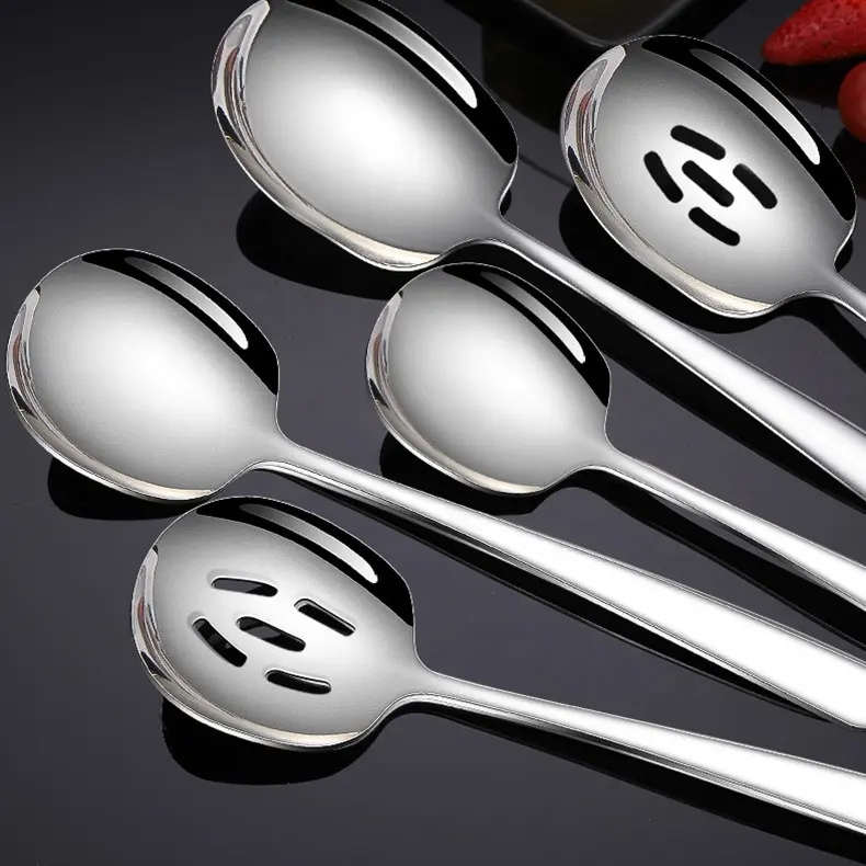 Stainless Steel Long Serving Spoon Set Buffet Salad Rice Kitchen Large Spoon