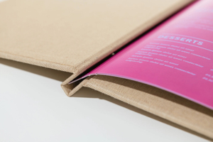 Nuova copertura del Menu di imitazione del lino del ristorante Café del prodotto di ristorazione con logo stampato personalizzato rivetto legante in tessuto a foglia larga - Product Image 3