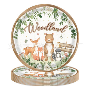 Ensemble de vaisselle de fête sur le thème des animaux de la forêt, 60-80 pièces, assiettes jetables, gobelets, serviettes, nappe, décoration d'anniversaire - Product Image 3