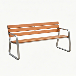 Outdoor <strong>Metal</strong> &amp; Wood <strong>Bench</strong> for Garden Park, 2-3 Seater Public Street Furniture - Product Image 1