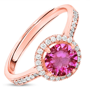 925 Sterling <b>Silver</b> Rose Gold Plated Pink Cubic Zirconia Halo <b>Ring</b> <b>Adjustable</b> Wedding Engagement <b>Ring</b> for Women Fine Jewelry - Product Image 1