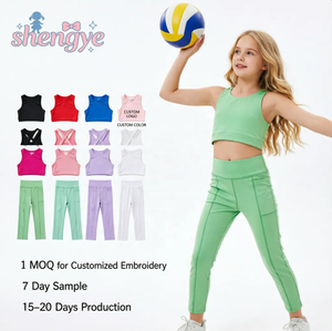 Conjunto Deportivo para Niñas, Diseño Simple <span class=keywords><strong>DH</strong></span> OEM, Ropa Deportiva <span class=keywords><strong>de</strong></span> Nailon en Colores Sólidos con Tirantes Cruzados, Conjunto <span class=keywords><strong>de</strong></span> Yoga para Niñas - Product Image 5