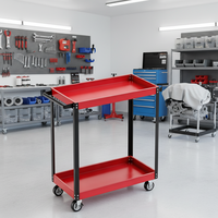 Chariot à outils robuste à 2 niveaux en acier inoxydable poli, résistant à la rouille, avec roues à frein de 4 pouces, chariot de rangement à 2 étagères, plateau OEM