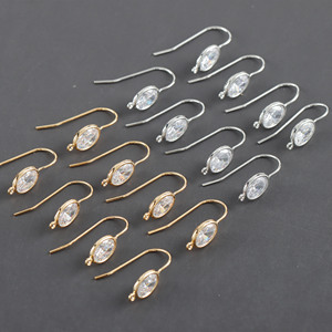 M1060 Grosir Pengait Anting Logam Warna Emas Perak dengan Zirkon untuk Aksesoris Pembuatan Perhiasan 10pcs/lot - Product Image 1
