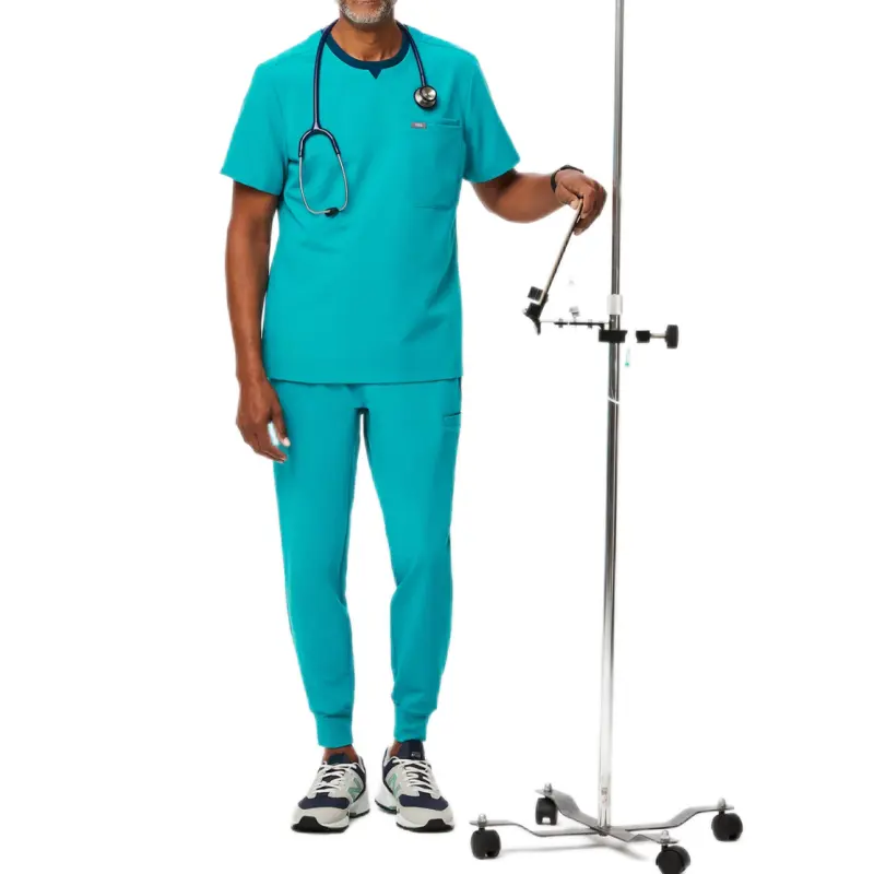 Uniformes médicos para hombres Conjuntos de uniformes de cuello redondo Tops Cargo Jogger Pantalones Conjuntos de enfermería
