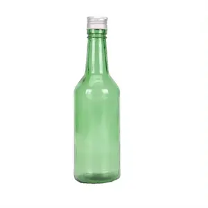 Vida üst boş 360ml yeşil Shochu cam şişe stoklanan silindirik Shochu soju yeşil cam şişe için likör paketi