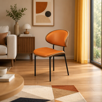 Chaise de salle à manger moderne en placage de noyer rembourrée avec assise en cuir et pieds en métal - Meubles de salle à manger durables et écologiques pour hôtels et maisons