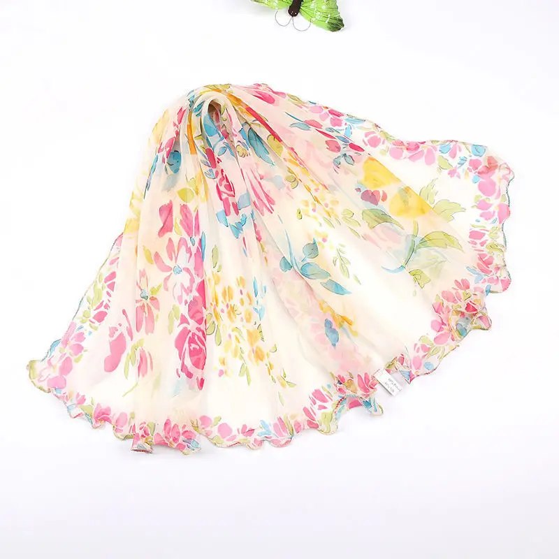 Шифоновый шарф с принтом, женский модный Шелковый цветочный шарф, Повседневный Красочный Длинный плащ, шаль