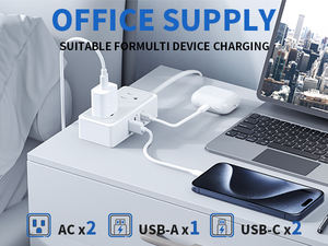 Protector de Sobretensión con 2 Tomas de CA, 3 Puertos USB, Carga Rápida PD de 20W, Enchufe Plano de 5M, Alta Eficiencia y Durabilidad para Hogar y Oficina - Product Image 3