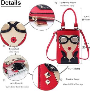 Venta caliente Lady Face PU bolsos de cuero Top Handle Satchel mujeres Funky Tote monedero Hobo Crossbody bolsos de hombro - Product Image 2