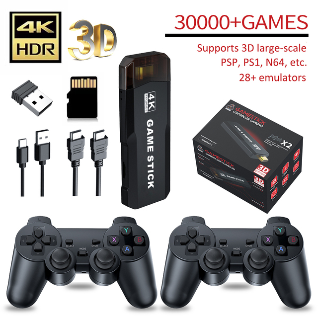 X2 4K Game Stick HD Video Game Console Retro 3D Built-in 30000 Games 40+ Simulators Wireless Controller Supports GBC MD Game