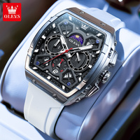 OLEVS 2942 oem logo multifonctionnel phase de lune squelette creux lumineux sport étanche bracelet en caoutchouc montre à quartz pour homme