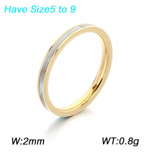 Fashion 316L Stainless Steel <b>Thin</b> Stackable <b>Ring</b> 18K Gold Plated Inlaid Natural Shell Band <b>Ring</b> For wholesale purchase - Product Image 3