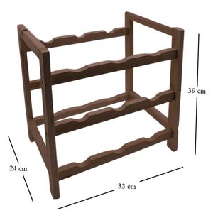 Casier à vin pour 9 bouteilles en bois foncé 33x24x39 cm, support de présentation à 3 étagères - Product Image 3