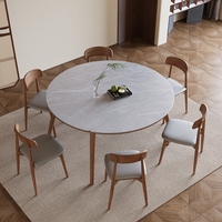 Ensemble de table à manger en bois moderne pour 6 personnes, plateau en marbre, table à manger extensible et pliable avec pieds en bois pour la maison et les restaurants