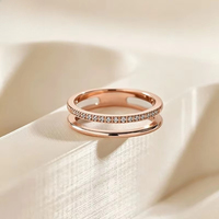Bague CY à double couche avec micro-diamants, élégante et tendance, en acier inoxydable doré rose, bijoux ajourés pour femme