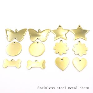 Étiquette ronde en métal découpée au laser en or massif de 20mm Sac en acier inoxydable de style classique Accessoires de charme en métal - Product Image 3