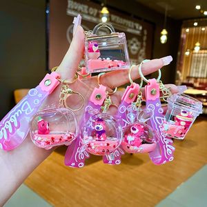 New Strawberry <b>Bear</b> Floating <b>Bear</b> Quicksand Bottle Small Pendant <b>Cute</b> Liquid Keychain Car Bag Charm - Product Image 1