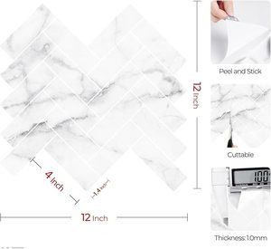 Azulejos Autoadhesivos de <span class=keywords><strong>Vinilo</strong></span> Blanco Moderno, Diseño Geométrico en Espiga, 305x305mm, Impermeables, para <span class=keywords><strong>Ducha</strong></span>, Cocina - Product Image 2