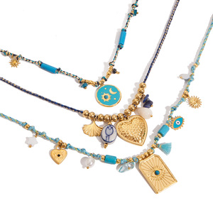 สร้อยคอเหล็กกล้าไร้สนิมหลายชั้นพร้อมจี้รูปหัวใจประดับเทอร์ควอยซ์สำหรับเป็นของขวัญ - Product Image 5