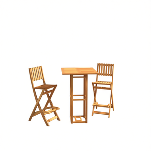 Ensemble de 2 tabourets de bar en bois d'acacia massif, taille moyenne, pliables, meubles de jardin d'extérieur, style rustique, couleur naturelle - Product Image 1