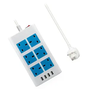 UK Standard Surge Protected Extension Lead,6 AC Outlets Power Strip with 4 USB Port,Multi Socket Charging for Tablet/Laptops