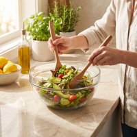 Mangkuk Salad PC Tumpuk Tahan Banting Transparan, Mangkuk Buah, Mangkuk Pencampur Reusable untuk Rumah, Pesta, dan Dapur Sehari-hari