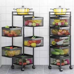 Étagère de rangement pour légumes et fruits en métal rotative à 5 niveaux carrée pour la <span class=keywords><strong>cuisine</strong></span>, multifonctionnelle, moderne, mobile - Product Image 2