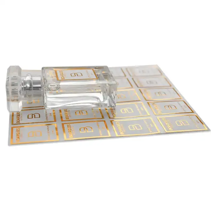 Customized vinyl sticker printing perfume cosmetics gold foil hot stamping tag packaging label