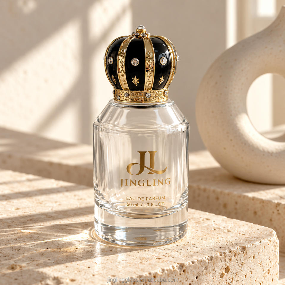 30ml 50ml 100ml Empty Perfume Glass Bottle with Black Gold Crown Cap ...