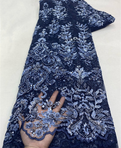 Giá bán buôn đính cườm vải ren Châu Phi Chất lượng cao sang trọng pháp vải sequined lưới vải tuyn ren cho đám cưới bên váy - Product Image 4