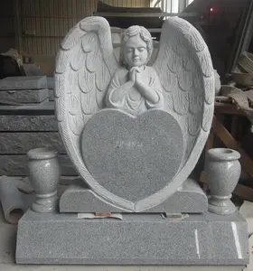 Light grey white granite praying angel headstones