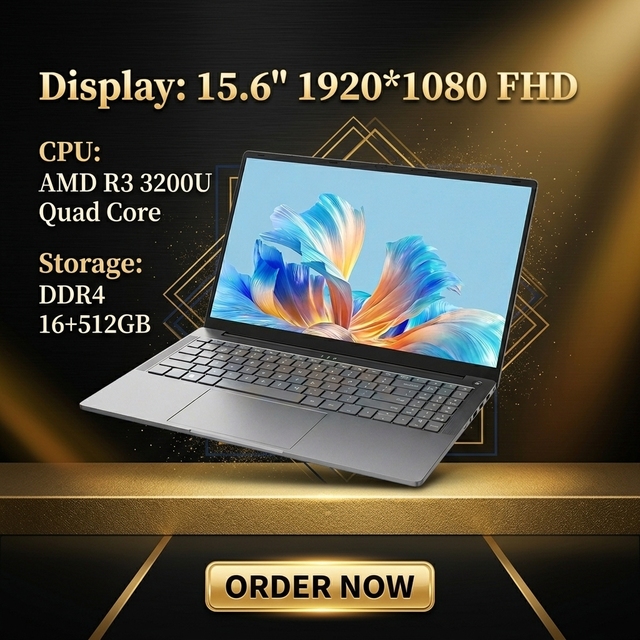 Brand New 15.6 Inch FHD IPS Laptop with AMD Ryzen 3 3200U, Windows 11 Notebook for Business & Office Use