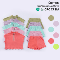 Conjunto Deportivo de Dos Piezas para Niñas, Top Sin Mangas con Cierre de Media Cremallera y Dobladillo Festoneado, en Nailon y Spandex Elástico