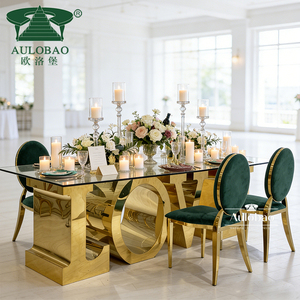 Tables et chaises de mariage rectangulaires en acier inoxydable doré LOVE en gros - Product Image 1