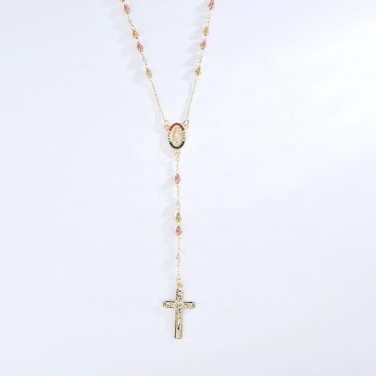 Collar de Rosario hueco pequeño en forma de gota de joyería religiosa DTINA