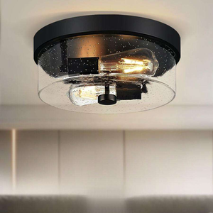Industrial-Style Bubble Glass Ceiling Light Transparent with Black Metal for Bedrooms Kitchens and Entryways - Product Image 1