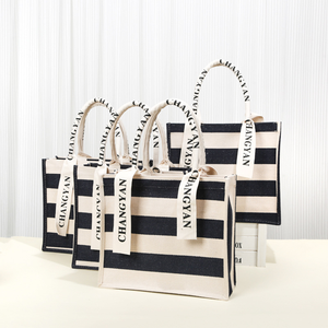 High Quality Fashionable Custom <b>Canvas</b> Laminated Jute Letter <b>Zipper</b> Closure Cotton Handle Strap Logo <b>Canvas</b> <b>Tote</b> Shopping <b>Bag</b> - Product Image 1