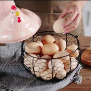 Panier à œufs en fil métallique en forme de poulet en céramique, panier à œufs en métal pour la décoration de la cuisine à Pâques - Product Image 4