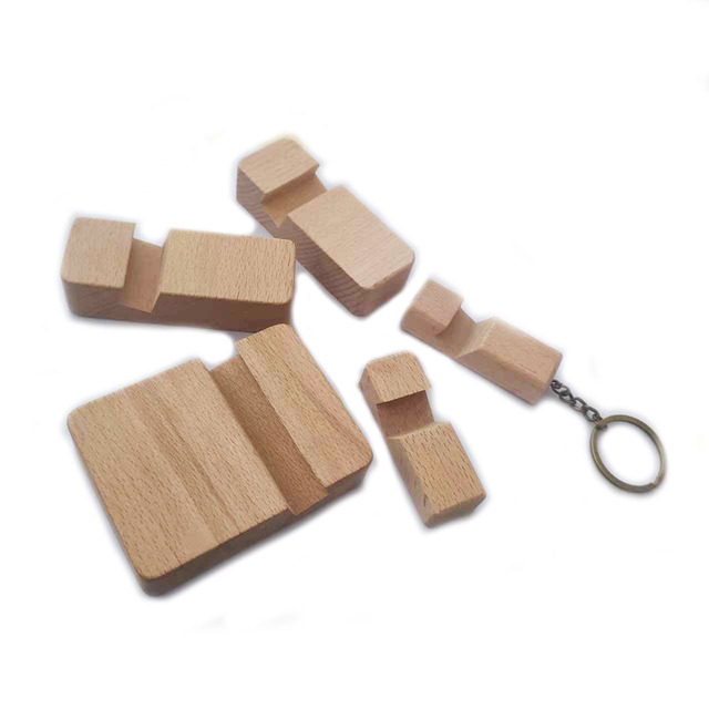 Eco Beech Wooden Cell Universal  Phone Stand Manufacturer Cheap Handmade With Custom Logo Non Slip Stable Desktop with Keychains