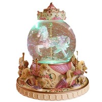 Personnalisé Offre Spéciale Exquis Sculpté Couleur Creative Cadeau D'anniversaire Ronde Licorne Carrousel En Verre Boîte À Musique Avec Lumières Led De Couleur