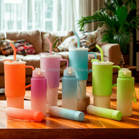 Ensemble de bouteilles d'eau de sport KZR 3-en-1 sans BPA, avec couvercle à boire directement et paille, design dégradé, pour la motivation, usage fitness, unisexe, promotionnel