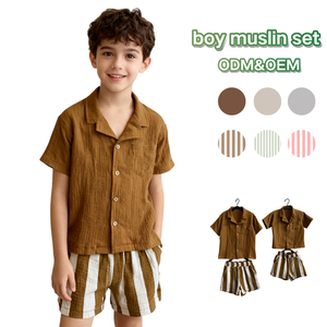 Custom <span class=keywords><strong>Baby</strong></span> Kids Jongens Mousseline Outfit Poloshirt Met Korte Mouwen En Gestreepte Korte Broek Set Zomer Babykleding - Product Image 1
